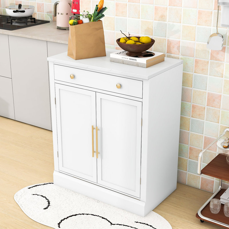 Garde-manger avec plateau en faux marbre, tablettes réglables, tiroir coulissant et armoire de cuisine, Blanc
