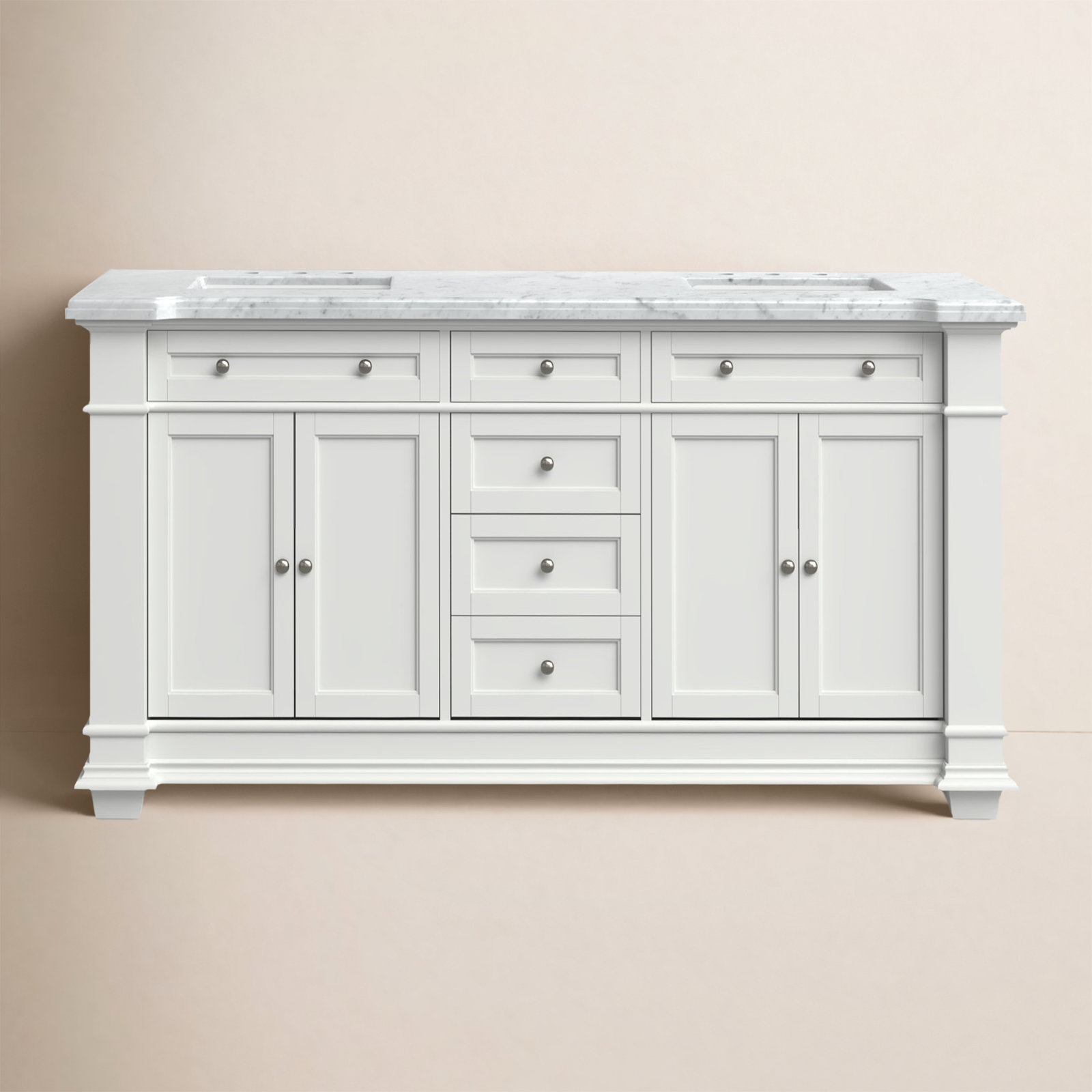 Rea 72" Carrara Marble Double Bathroom Vanity, White