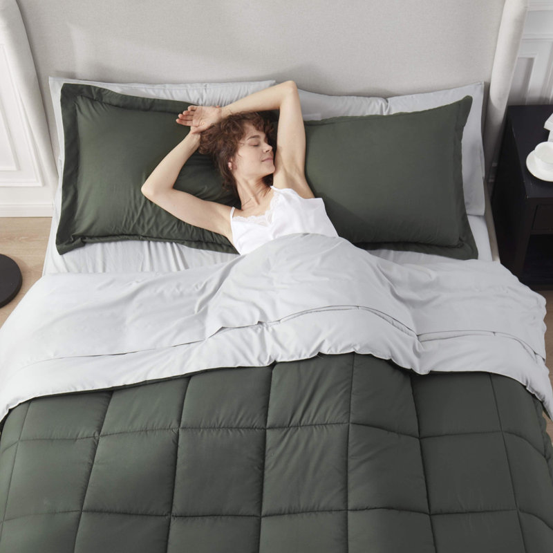 Bed-in-A-Bag Reversible Comforter Set with Bed Sheets, Olive Green, Queen Comforter + 7 Additional Pieces