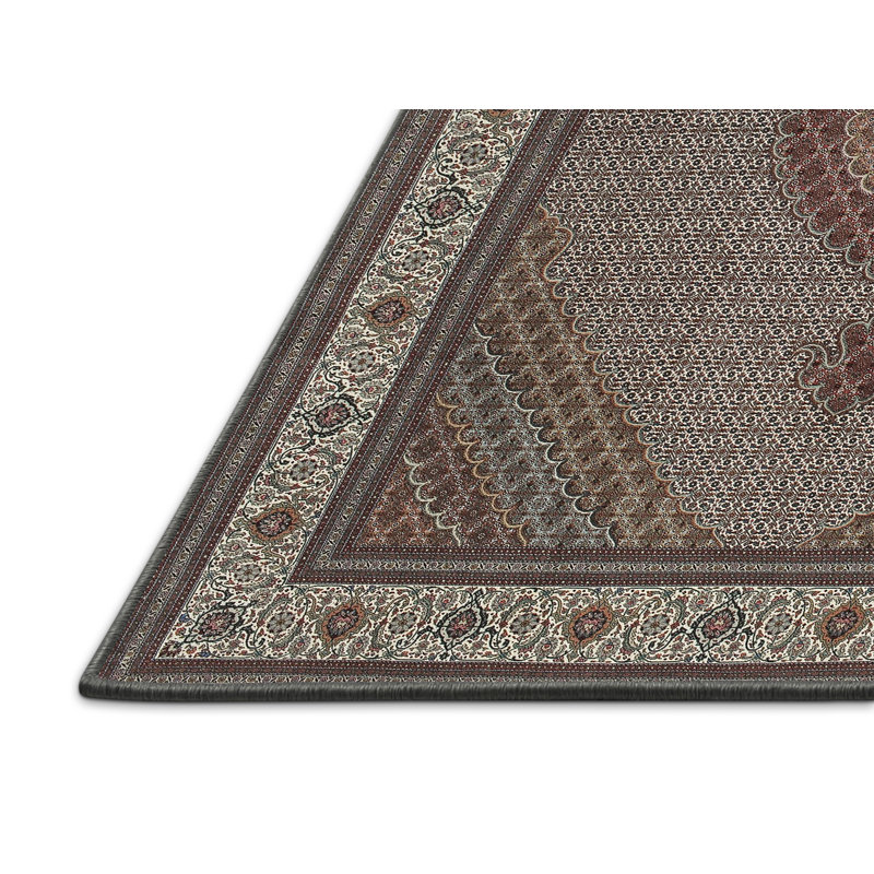 Tapis gris/brun/bleu foncé traditionnel Wodome, Rectangle 5 pi x 7 pi