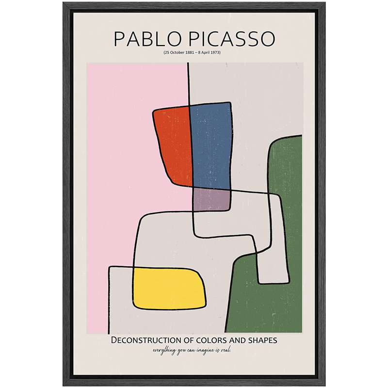 «Lines Abstract Shapes Illustration» par Pablo Picasso - Impression sur toile, Cadre noir, H 36 po x l 24 po x P 1,5 po