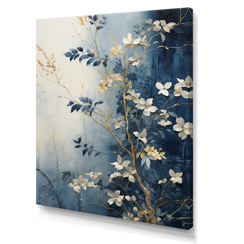 «Abstract Gold and Blue Botanical», reproduction sur toile, H 32 po x l 16 po x P 1 po, Toile tendue