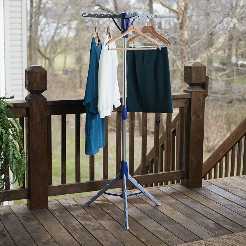 Collapsible Portable Indoor Tripod Clothes Drying Rack Silver and Blue
