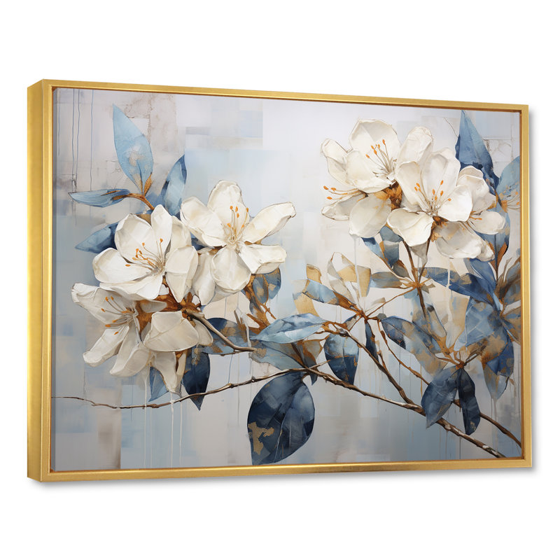 Rhododendron gracieux minimalisme, H 30 po x l 40 po x P 1,5 po, Cadre flottant doré