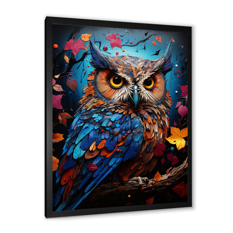 Pop Art, chouette, sagesse, crépuscule sur toile, Cadre noir, H 44 po x l 34 po x P 1,5 po