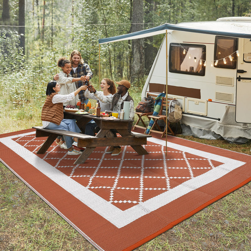 Tapis d'extérieur imperméable en paille plastique, réversible, géométrique et léger, pour jardin, terrasse, plage, VR ou balcon.