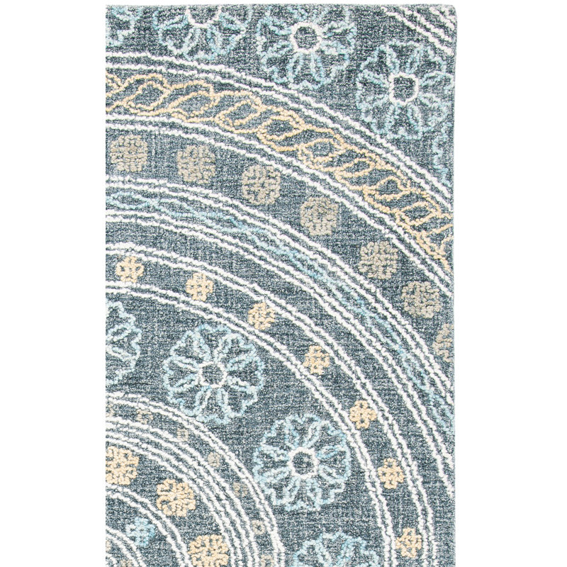 Unionville Hand Tufted Wool/Cotton Oriental Rug in Charcoal/Yellow, Runner 2'3" x 8'