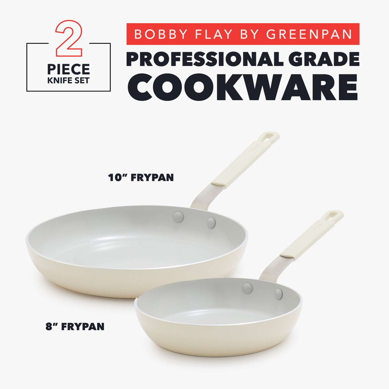 Cream Aluminum Ceramic Nonstick Fry Pan Set with Lids