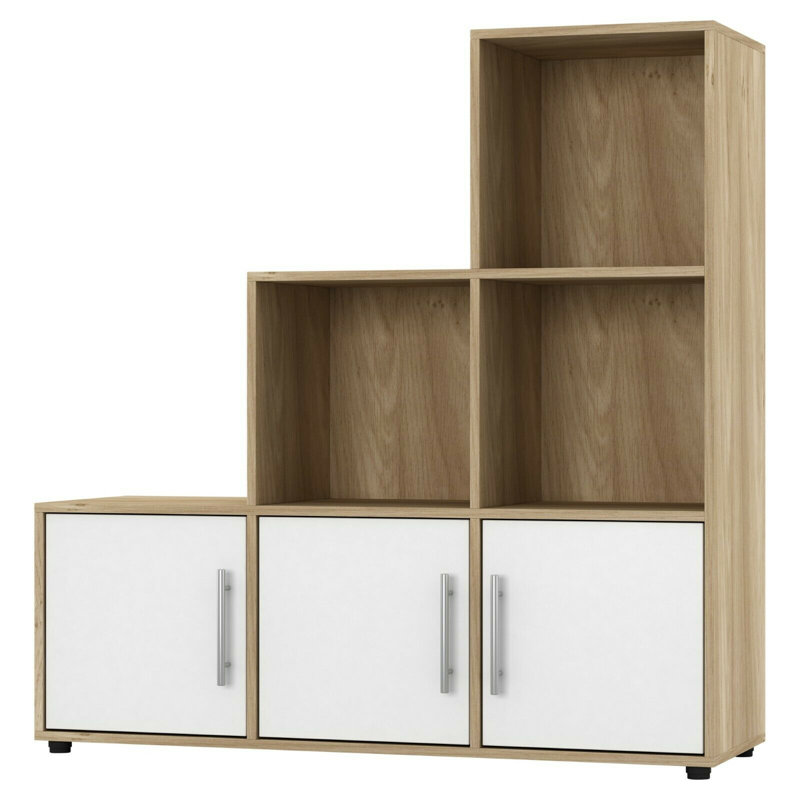 Berra 90.5 cm H x 89 cm W Step Bookcase, Oak/White