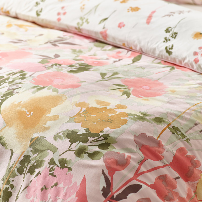 Countryside Floral Reversible Duvet Cover Set with Pillowcases, Pink, Double Duvet Cover + 2 Standard Pillowcases