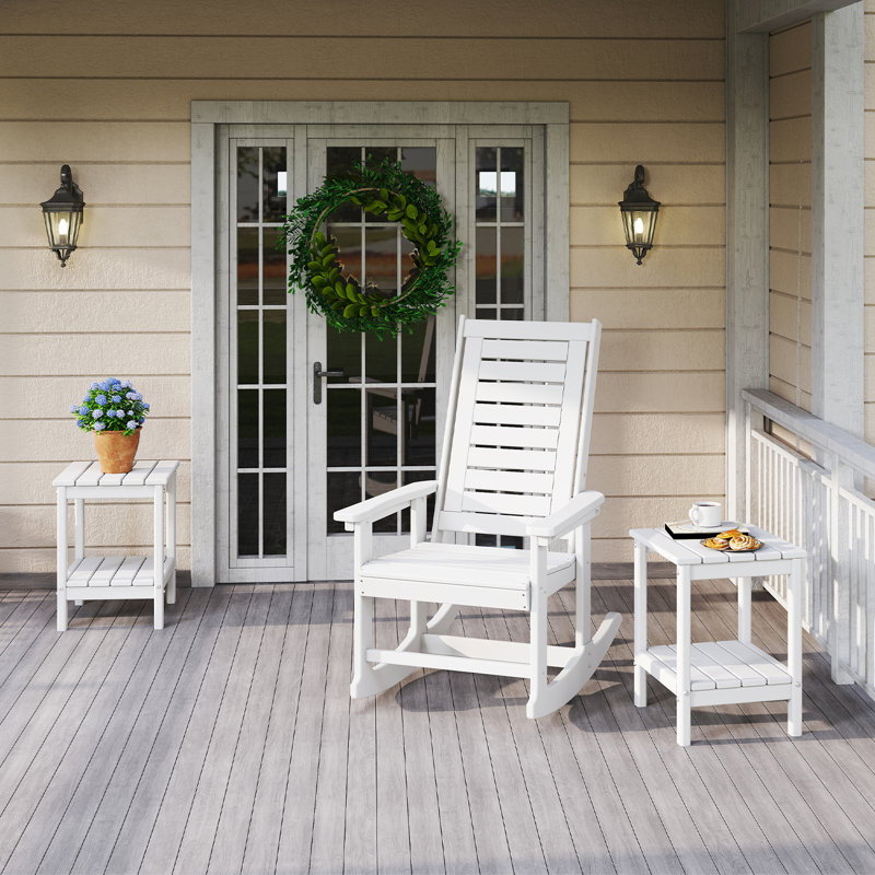 2-tier 14x13in HDPE Outdoor Adirondack Table, White