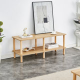 Modern 2-Tier TV Stand For Living Room Furniture, Rectangular Centre Table With Open Storage Shelf, Rounded Rubberwood Legs, Stable And Durable, Easy Assembly