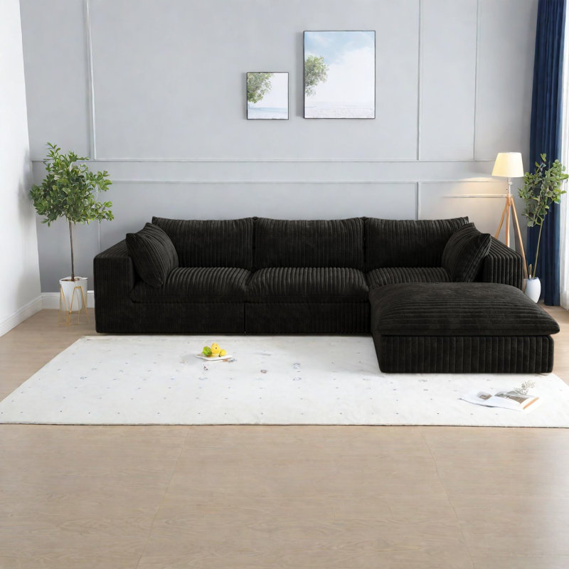 Canapés modulaires polyvalents, velours côtelé noir, siège profond pour espaces modernes