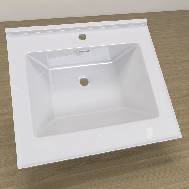 Comptoir de meuble-lavabo 24 po avec lavabo simple intégré, comptoir épais blanc 2 po, rebord surélevé et dosseret