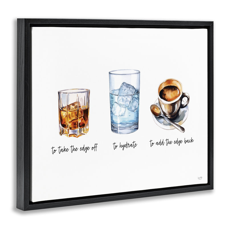  Drôle de whisky et café encadré, art mural flottant par Lux + Me Designs, Cadre flottant noir de jais, H 17 po x l 21 po