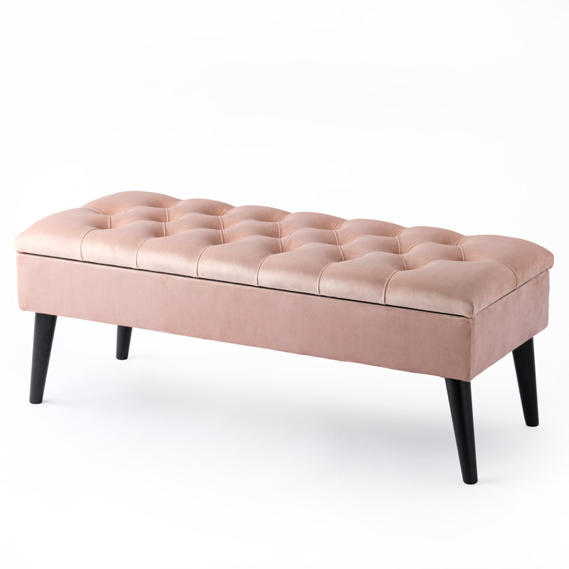 Thalassa Velvet Upholstered Storage Bench, H44 x W80 x D40cm, Powder Pink, Black