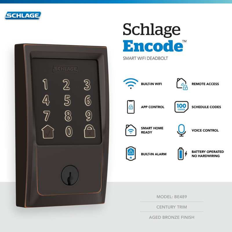 Encode Smart WiFi Deadbolt with Century Trim, Yes, Aged Bronze
