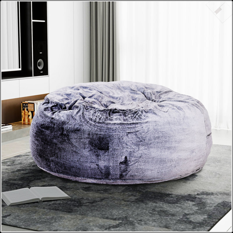 Fauteuil à billes rond moderne en mousse à mémoire de forme de 5 pieds avec housse en fausse fourrure douce, mauve, confort et style ultimes