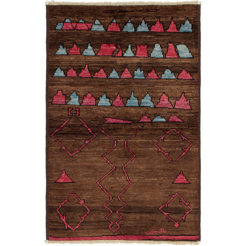 Tapis de zone en laine 3 pi 11 po x 6 pi 2 po main one-of-kind noué la brown Grogan