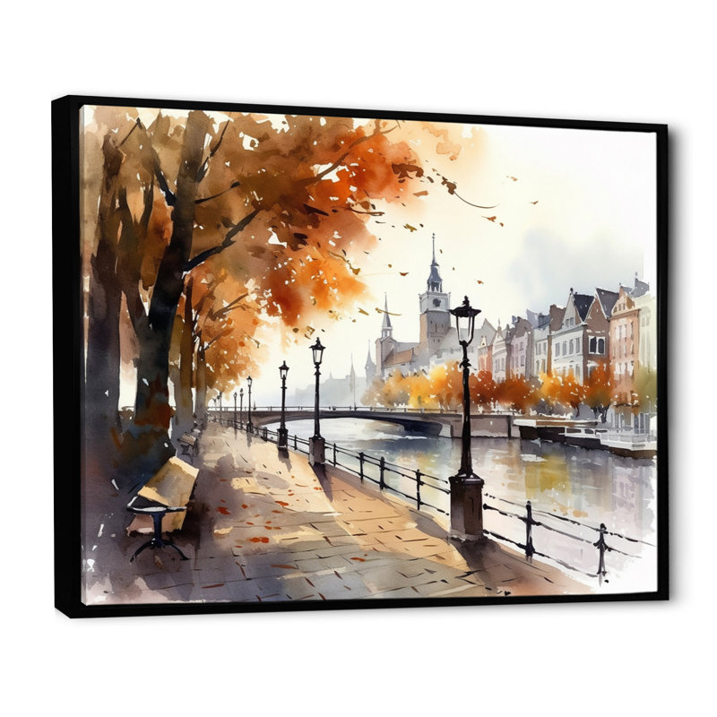 Rudys Waterfront Cityscape II sur impression sur toile, H 30 po x l 40 po x P 1,5 po, Cadre flottant noir