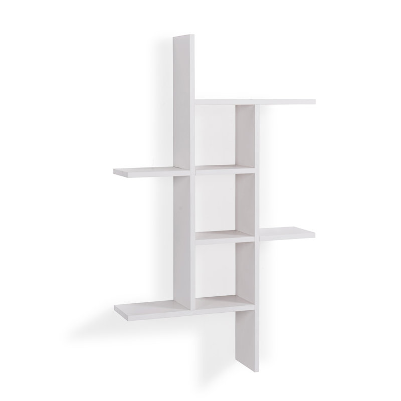 Suffield 4-Shelve Manufactured Wood Asymmetrical Tiered Shelf, White