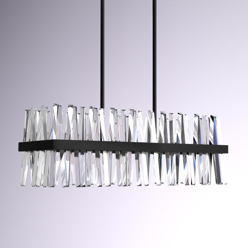 Lustre linéaire en métal Athol avec détails en cristal, H 12 po x l 30 po x P 12 po, Noir, 16