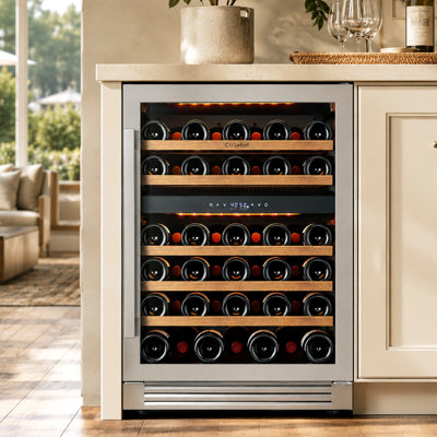 24 In. 52-bottles Wine Fridge 40-65°F Dual Zone Wine Cooler 3 LED Built-in &Freestanding Wine Refrigerator Double-glazed Stainless Steel Door Frost-free Touch Panel