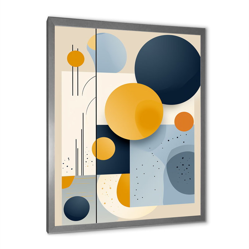 Graphique circulaire géométrique en jaune et bleu I - impressions modernes de style Mid-Century, H 32 po x l 24 po x P 1 po