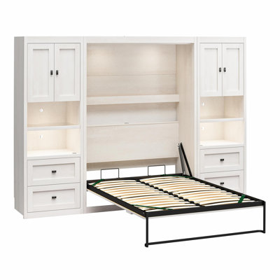 Ensemble de lit escamotable double Elwina avec 2 armoires latérales