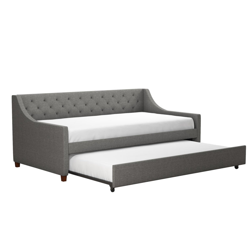 Upholstered Daybed with Trundle, Grey