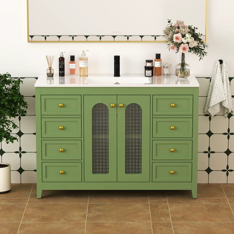 Meuble-lavabo moderne 48 po avec plateau en résine et lavabo, porte en verre