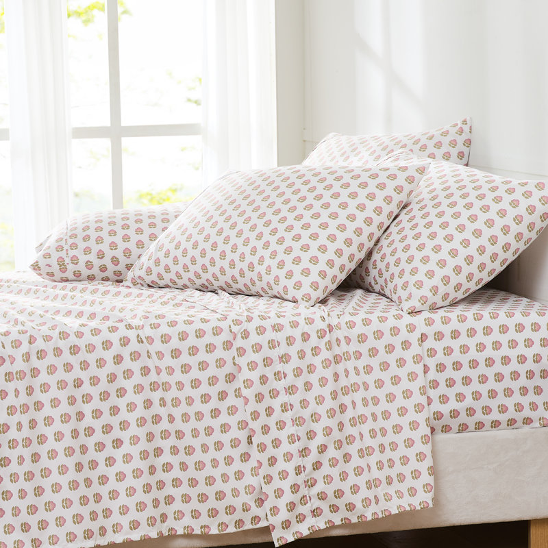 Prisha Floral Peach Sheet Set, Full Sheet Set with 5 Additional Pieces