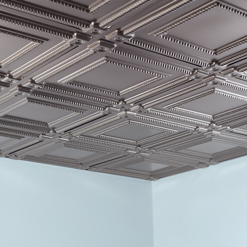 24'' L x 24'' W Textured Vinyl Drop-In Ceiling Tile, Brushed Nickel