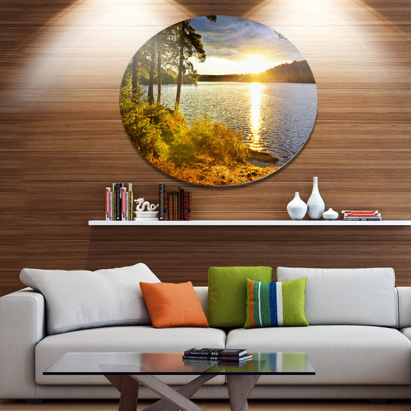 Sunset Over Lake Round Metal Wall Art 23"