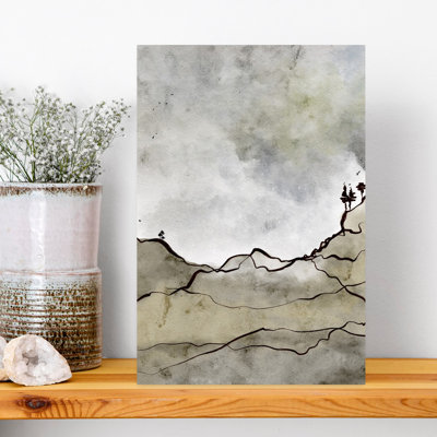 Paysage de montagne zen abstrait minimaliste, paysage d'oiseaux paisibles, montagne, art mural