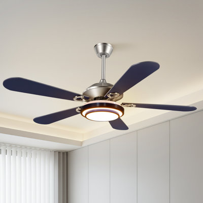 52In 5-Blade Blue Reversible LED Ceiling Fan Chandelier With Remote