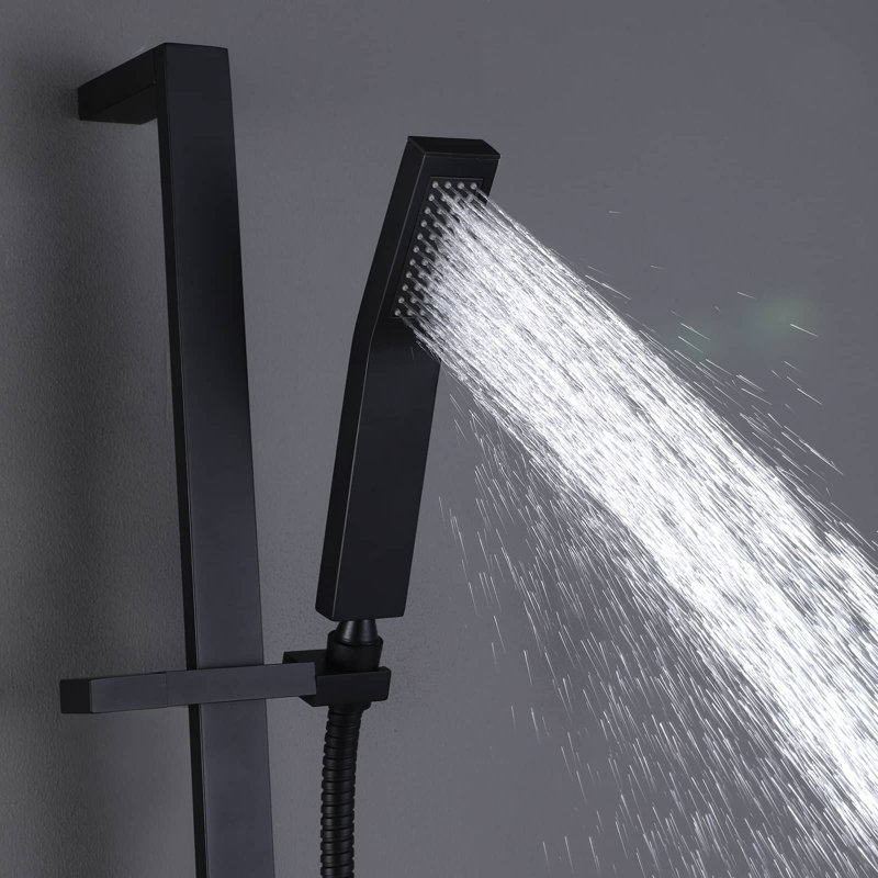 Pomme de douche à main avec douchette et barre de douche carrée