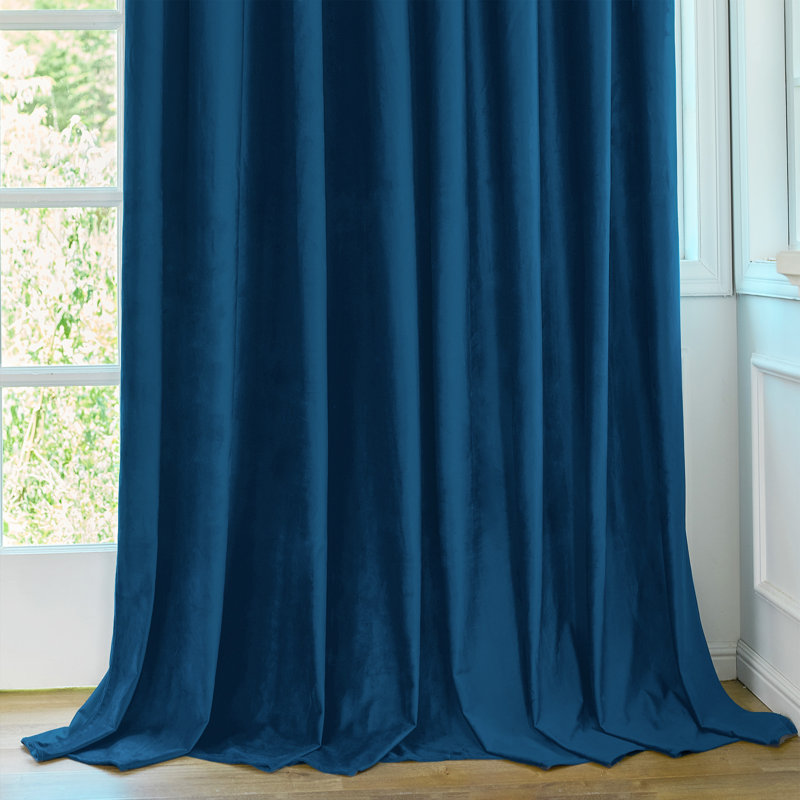 Deavion Velvet Solid Color Metal Grommets Room Darkening Curtain Panels, Dark Blue, 52" W x 108" L