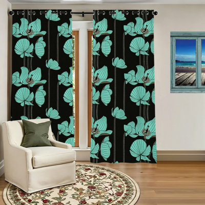 Rideaux occultants à motif floral 2 pièces, rideaux décoratifs de style Art Nouveau, panneaux bloquant la lumière et réducteurs de bruit pour le salon, la chambre à coucher, la décoration intérieure