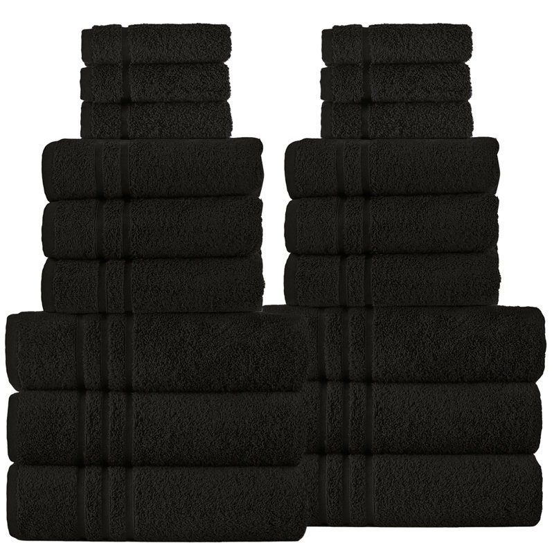Varley - Essuie-mains 100% coton turc de qualité supérieure pour la salle de bain, Noir, 18 Piece Towel Set
