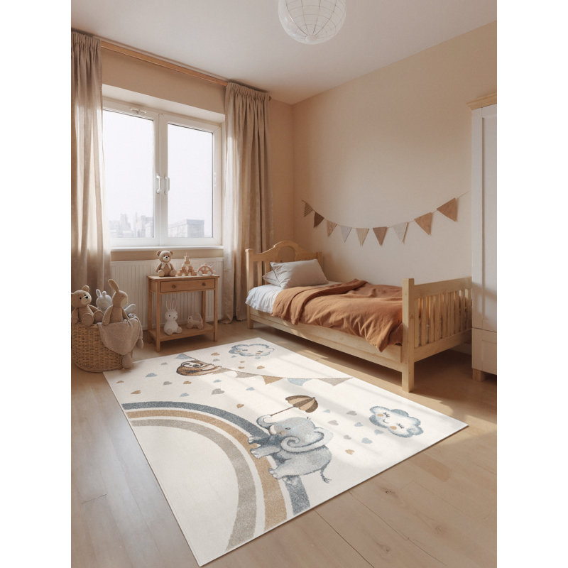Villeroy & Boch - Boho Kids Rug Walk like an Elephant Rainy Party, Children's Rug Kids Room, Toddler Rug, Soft Rug Animal Motive, Playroom Rug