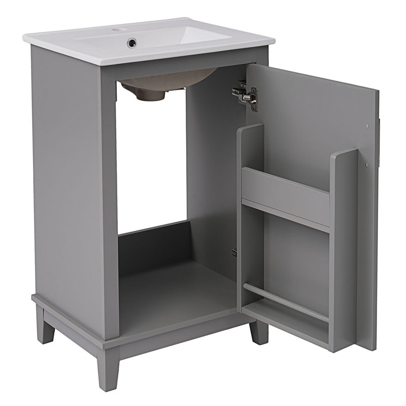 Petit meuble-lavabo moderne avec lavabo en céramique, Gris