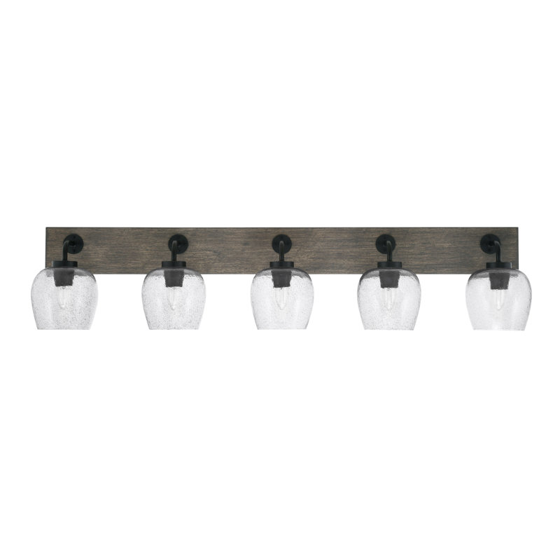 Oxbridge 5 Light Bath Bar Shown With 6" Glass, Noir mat / gris vieilli, Fumée