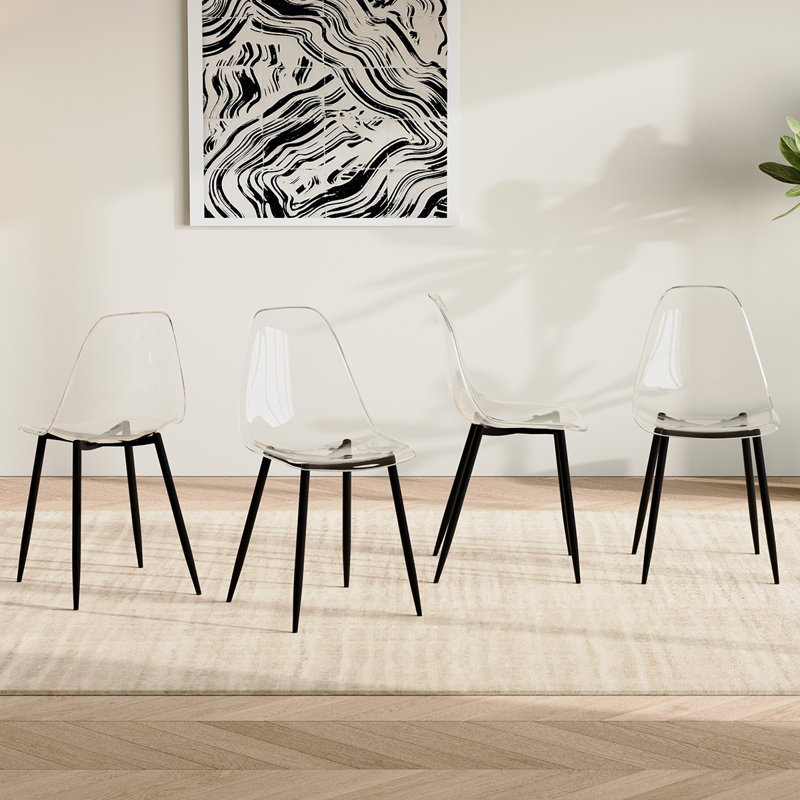 Clear Dining Chairs with Metal Legs for Kitchen and Dining Room, 4, Black