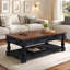 Table basse à plateau relevable rétro avec rangement pour le salon, compartiment caché et tablette inférieure, espresso et finition noire patinée