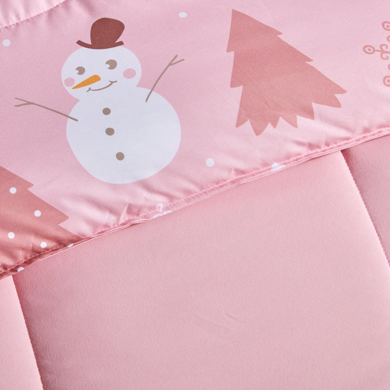 Ensemble de literie pour enfants Space Rocket, Lit simple, Rose bonhomme de neige rose