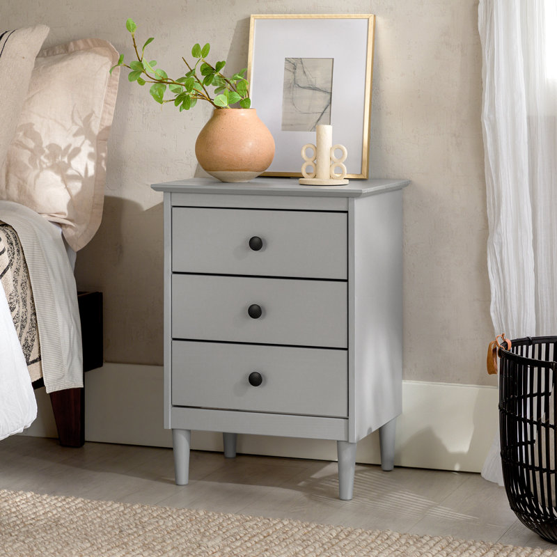Bhuneshwar 3-Drawer Solid Wood Nightstand, Gray