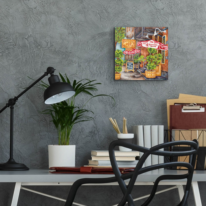Art mural en verre rouge Red Barrel Studio® «Cafe Cupping Room Ext Summer» par Andrea Strongwater