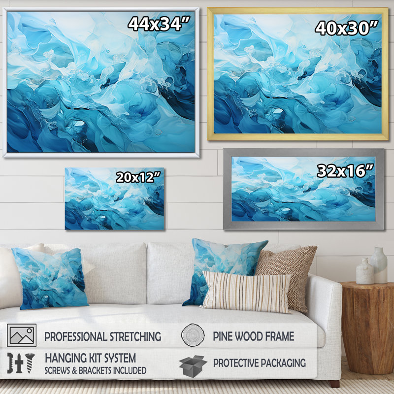 Impression sur toile «Oceanic Rhapsody I - Abstract Impressionism», Cadre flottant doré, H 12 po x l 20 po x P 1 po