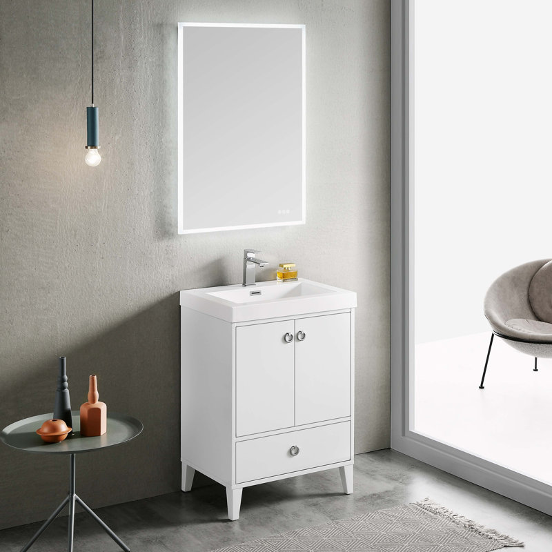 Meuble-lavabo simple imperméable 24 po Jez, Blanc mat
